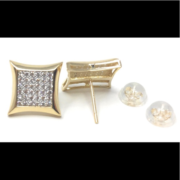 14K Solid Gold Square Micro Pave Stud Earrings